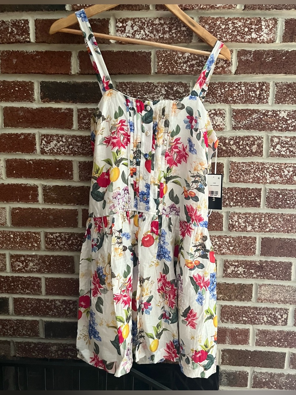Taylor White Floral Fruit Button-Front Dress